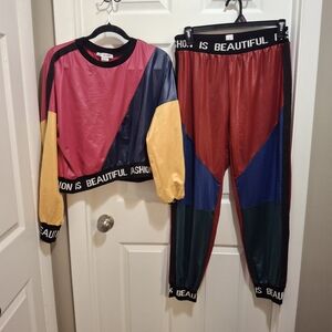 glam Pink and Black Satin Crewneck Top